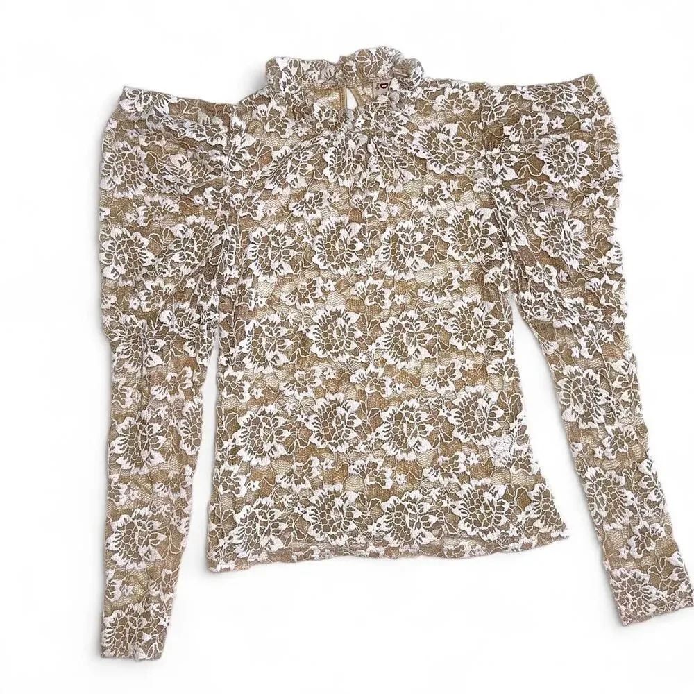Anthropologie sheer lace mock neck Top